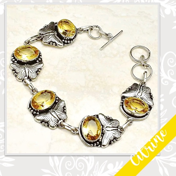 Jewelry - Citrine Eclectic Silver Butterfly Bracelet, Adjustable (Golden Yellow)